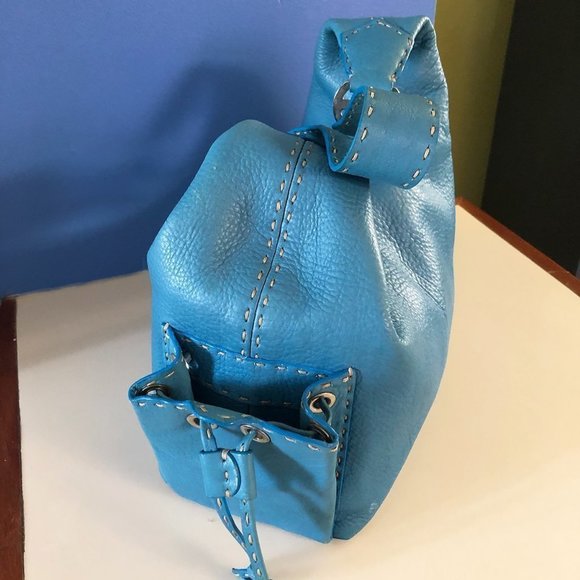 Gavi Pell Blue Leather Blanket Stitched Bag - Picture 8 of 10